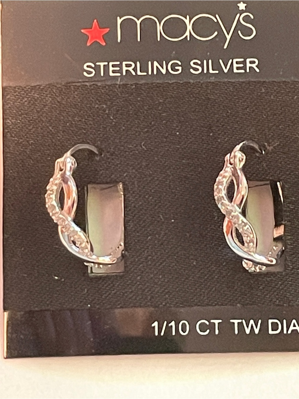 R.H. MACY & CO Sterling Silver Diamond Hoop Twist Earrings ~ 1/10 ct tw RP $90